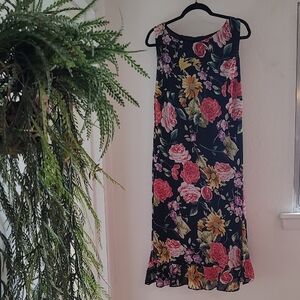 Floral Print Navy Maxi Dress with Ruffle Hem